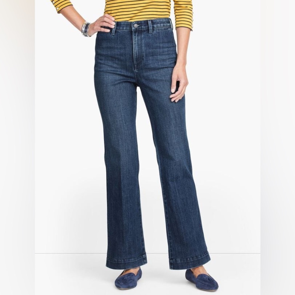 NWT Talbots Flawless High Waist Flare Jeans In Nova Wash Blue Full Length Size 6